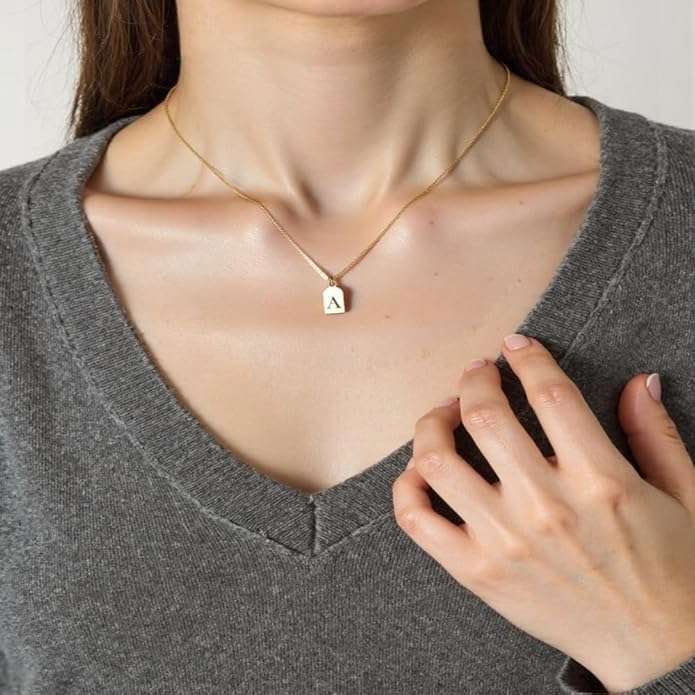 Stainless Steel Initial Necklace for Women, Gold Plated Letter Pendant Jewelry with Box Chain, Personalized Alphabet Necklace Gift for Her