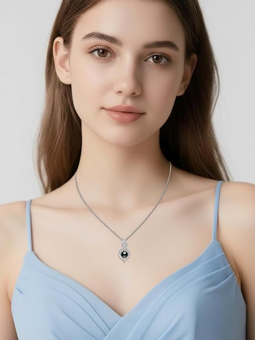 Tahitian Black Pearl 18K White Gold Plated Sterling Silver Heart/Infinity/Four Leaf Clover Pendant Necklace Jewelry Gifts for Women Wife Mom Girlfriend Wedding Birthday Anniversary Christmas