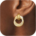 14K Gold Plated Chunky Clip On Earrings for Women 14k Gold Knot Link Clip Earrings Silver Rhinestone Hoop Clip On Earrings Jewelry for Women