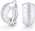 Fashion Bridal Wedding 3 Row Pave Crystal Dome Endless Hinged Huggie Hoop Clip On Earrings For Women Non Pierced Ears Yellow Gold Silver Plated
