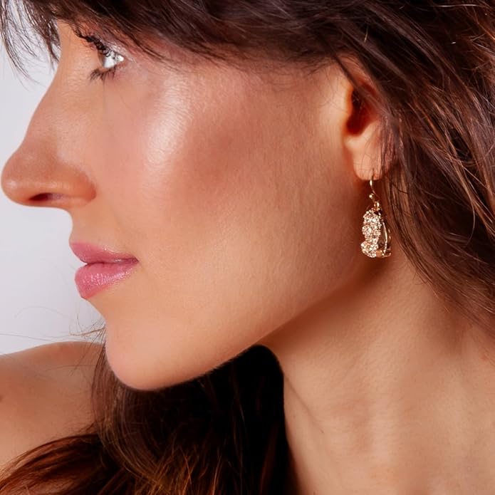 Teardrop Dangle Earrings for Women with Simulated Druzy Stones in Gold or Silver Tone