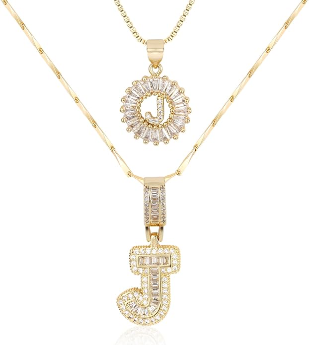 Letter Necklace 14k Gold Plated Bling Dainty Necklaces Trendy Chunky Custom Name Necklace Personalized Round Circle Pendant Zirconia Letters Name Crystal Jewelry Gifts for Women
