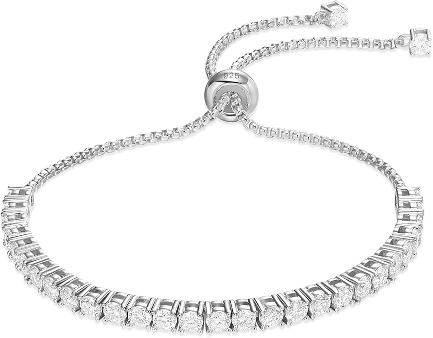 LOVE&LOVE Moissanite Tennis Bracelet for Women, Adjustable 18K Gold Plated 925 Sterling Silver Bracelet, 3/4mm D VVS1 Round Cut, Luxury Jewelry Gift for Wife Mom Girlfriend Birthday Anniversary