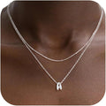 Valentines Day Gifts for Her - Bubble Letter Necklace Layered 14K Gold Plated Initial Necklaces for Women Dainty Cute Choker Pendant Stack Jewelry Fashion Accessories Teen Gift Trendy Stuff