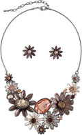 Chunky Statement Jewelry Set Vintage Retro Leaf Flower Floral Geometric Bohemian Boho Bib Necklace Earring Set Fashion Costume Jewelry for Women Girls Wedding Party Prom Unique Gift
