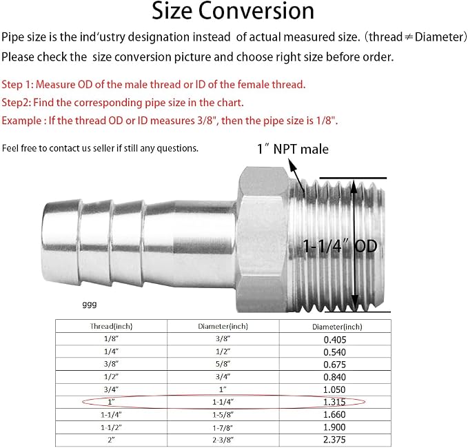 Stainless Steel Hose Barb Fitting 5/8" Hose Barb to 1" NPT Male Thread - Image 2