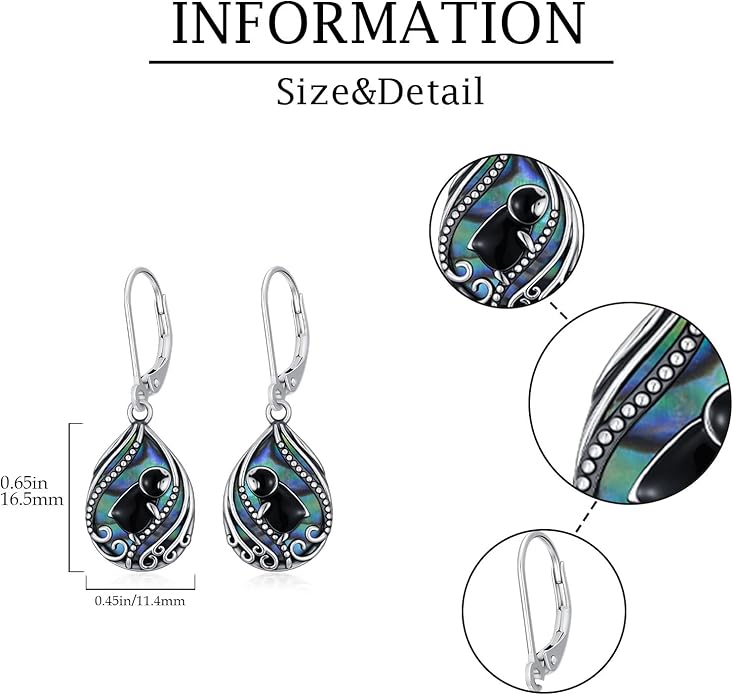 Animal Earrings 925 Sterling Silver Abalone Shell Dangle Drop Earrings Leverback Earrings Cute Animal Jewelry Gifts for Women Girlfriend