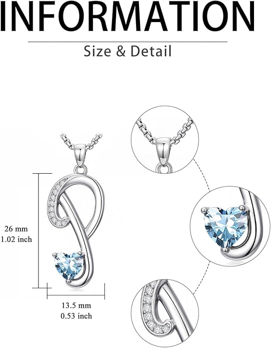Valentines Day Gifts for Women Alphabet A to Z Initial Birthstone Pendant Necklaces for Women - 18k White Gold Plated Personalized Name Jewelry Valentine Mothers Day Birthday Gifts for Women Her Girlfriend