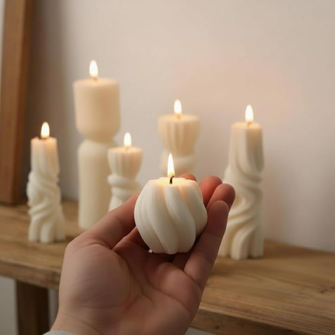 Threlaco 6 Pcs Ribbed Pillar Candles, 2.36-6.89 Inch Heights, Modern Spiral - Image 3