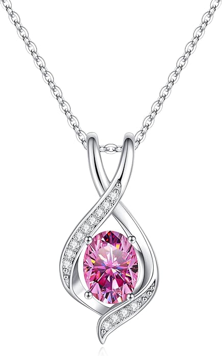 SMILEST Valentines Day Gifts for Her - 925 Sterling Silver Oval Sparkle Birthstone Necklace, Infinity Pendant Necklace Anniversary Birthday Gifts for Women Wife Girlfriend Mom Birthstone Necklace