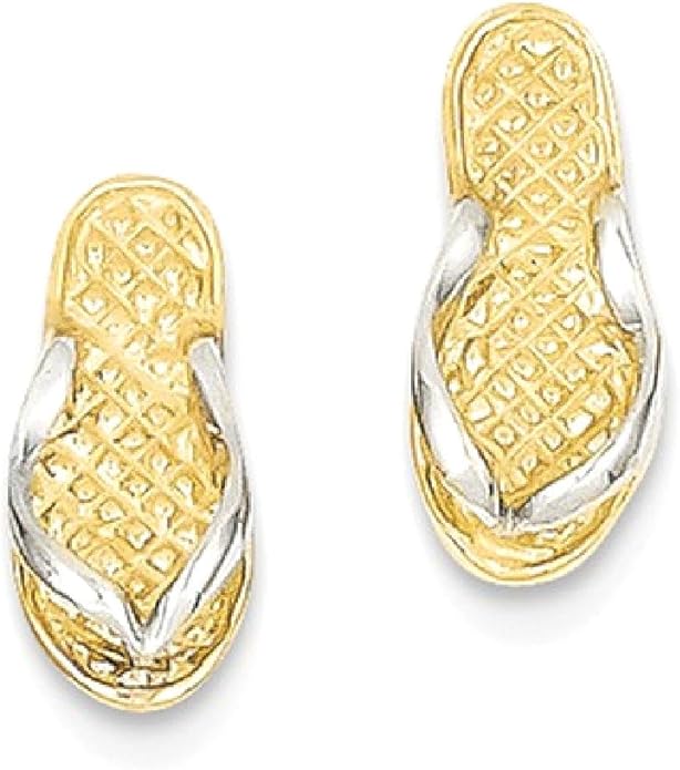 14K Yellow Gold Drop Earrings Flip Flop Sandal Design Beach Style Polished Small For Women Gift Stud