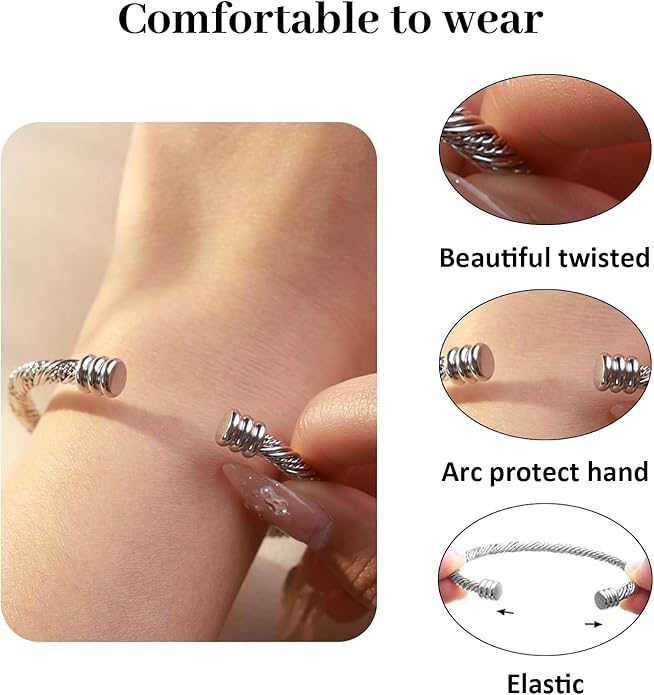 Stainless Steel Twisted Cable Wire Bracelets Adjustable Open Cuff Bangle Bracelet Vintage Jewelry Gift for Women