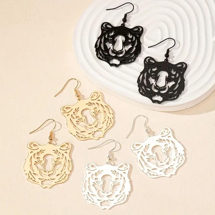 WCRAZYE Tiger Head Earrings for Women, Lightweight Gold, Football Team Spirit Mascot, Animal Inspired Game Day Jewelry