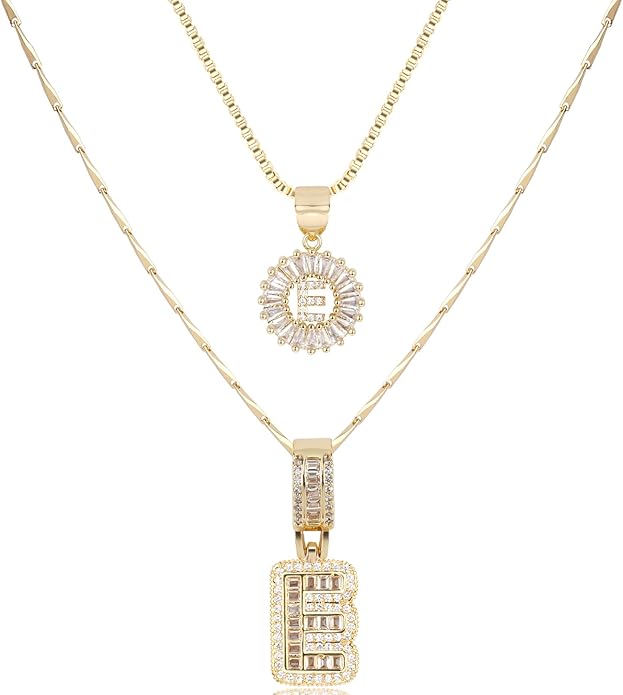 14K Gold Plated Alphabet Necklace Cubic Zirconia Letter Pendant, Personalized Name Jewelry Gift for Women, Customizable A-Z, Birthday/Mothers Day Gifts for Womens