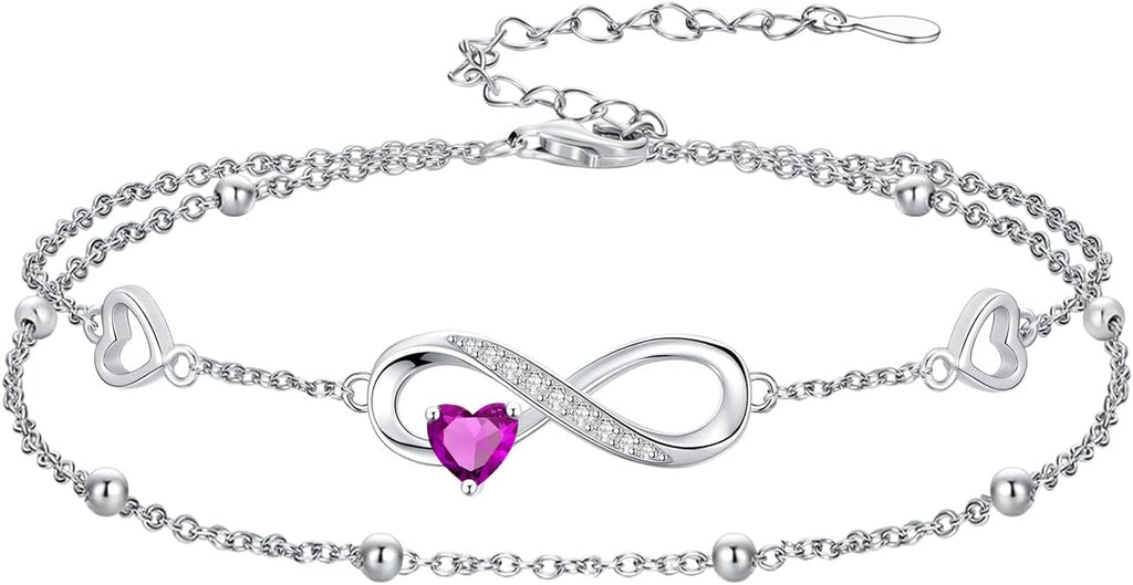 Dorunmo Infinity Heart Anklet Bracelet for Women 925 Sterling Silver Adjustable Infinity Birthstone Bracelet Friendship Jewelry Gifts for Women Birthday Christmas