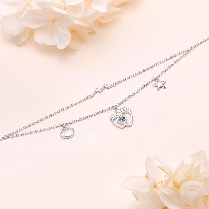 S925 Sterling Silver Anklets Adjustable Beach Foot Ankle Bracelet Jewelry Gifts For Women Girls
