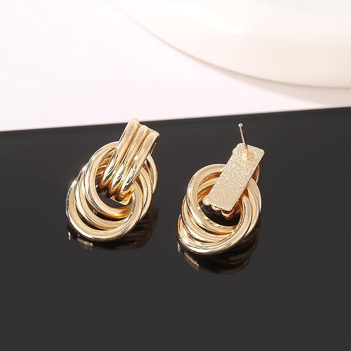 Gold/Silver Statement Geometric Earrings for Women Chunky Gold Knot Link Drop Dangle Earrings Trendy Jewelry Gift