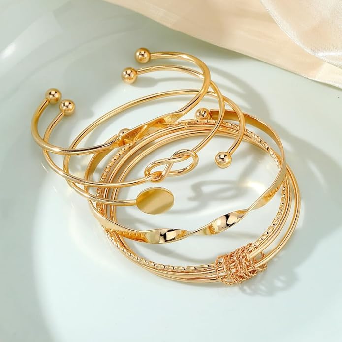 Gold Bangle Bracelets For Women Stackable Cuff Bracelet Set, Trendy Dainty Non Tarnish Gold Bangle Ideal Jewelry Gift for Women