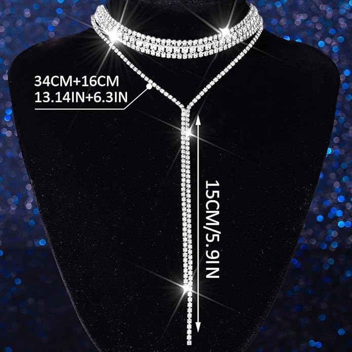Unicra Black Rhinestone Necklace Diamond Choker Necklaces Formal Bridal Prom Fashion Costume Jewelry Necklace for Women