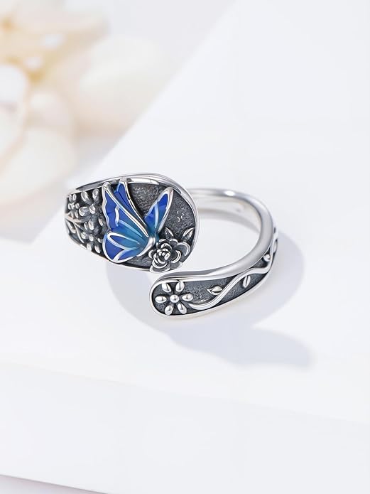 Vintage Adjustable Thumb Rings 925 Sterling Silver Sunflower/Red Cardinal/Butterfly/Turtle/Skull Ring Jewelrry for Women Men