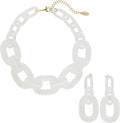 Bocar Acrylic Chunky Statement Necklace for Women Cube Link Chain Collar Necklace and Hoop Earrings Costome Jewelry Set