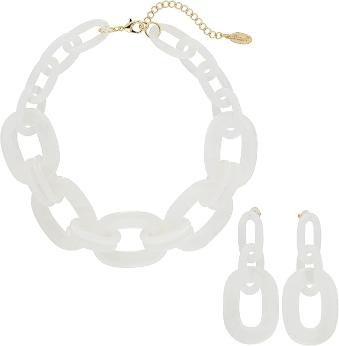 Bocar Acrylic Chunky Statement Necklace for Women Cube Link Chain Collar Necklace and Hoop Earrings Costome Jewelry Set