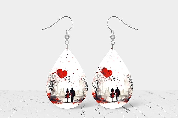 Teardrop Wood Earrings Light Weight Printed Image Dangle Jewelry, Fun and Funky