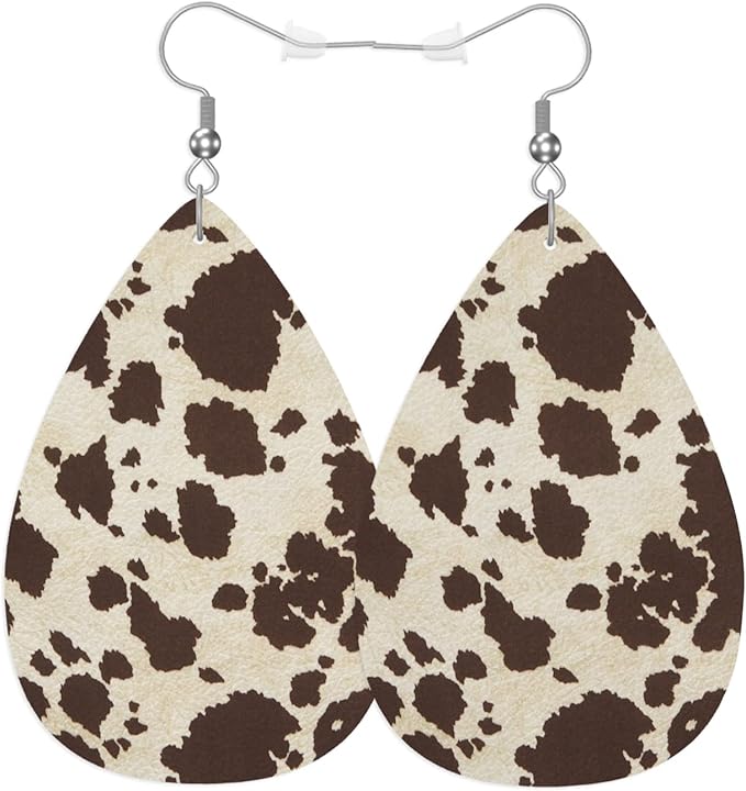 Cow Print Fashion Faux Leather Earrings Retro Cow Animals Skin Fur Bull Spot Wedding Teardrop Earrings Jewelry For Women Friends Bridal