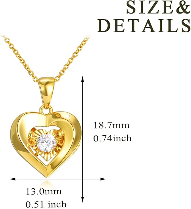 Real 18k Gold Heart Necklace for Women, Fine Cubic Zirconia Love Jewelry Gifts for Her (18kt Gold Chain 16+2 inch)