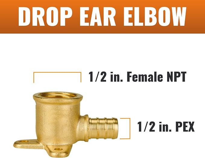 12-Pack 1/2" PEX Drop Ear Elbow, PEX Fittings 1/2 Inch, Brass | Crimp Fitting - Image 2