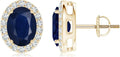 ANGARA Natural Blue Sapphire Earrings for Women | Prong-Set Oval Blue Sapphire Stud Earrings with Diamond Halo in 14K Solid Gold/Platinum | September Birthday, Anniversary, Gemstone Jewellery Gift