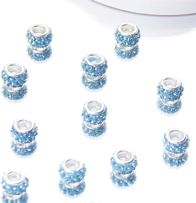 200Pcs Rhinestone Large Hole Beads Spacer Beads Sky Blue European Craft Big Beads Large Hole Rhinestones Lampwork Murano Bead Fairy Wand Garden Beads for DIY Bracelet Necklace Jewelry Making Supplies