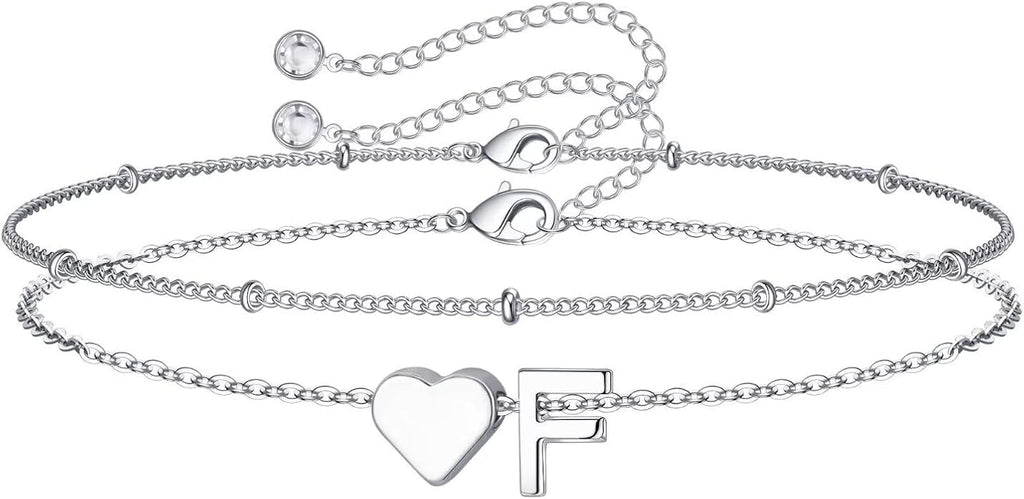 M MOOHAM Valentines Day Gifts for Kids Teen Girls -14K-Gold-Plated Heart Initial A-Z Bracelets for Women Girl Dainty Gold Bracelets Birthday Valentines Gifts for Women Her Teenage Girls Kid Teen Gift