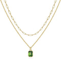 Layered Birthstone Necklace for Women Girls, 14K Gold-Plated Paperclip Chain Choker Necklace with Rectangle Birthstone Pendant Birthday Gifts for Women Girls Dainty Small