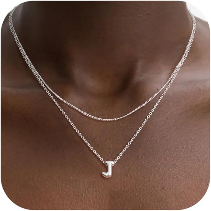 Valentines Day Gifts for Her - Bubble Letter Necklace Layered 14K Gold Plated Initial Necklaces for Women Dainty Cute Choker Pendant Stack Jewelry Fashion Accessories Teen Gift Trendy Stuff