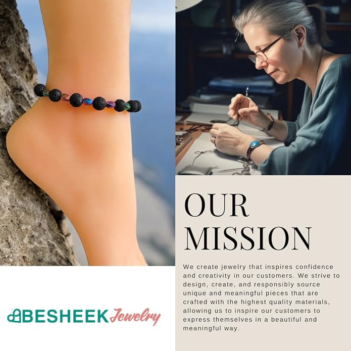 BESHEEK Rainbow Anklet Bracelet Hue Twisted Hematite and Round Artisan Beaded Anklet with Extension Handmade Hypoallergenic Beach Gala Wedding Style Jewelry