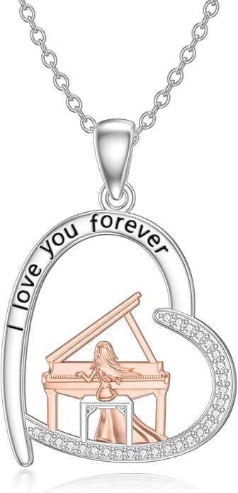 Violinist Necklace Sterling Silver Music Crystal Jewelry Saxophone Cello Violin Piano Flute Music Note Necklace Music Gifts for Women Girl Daughter