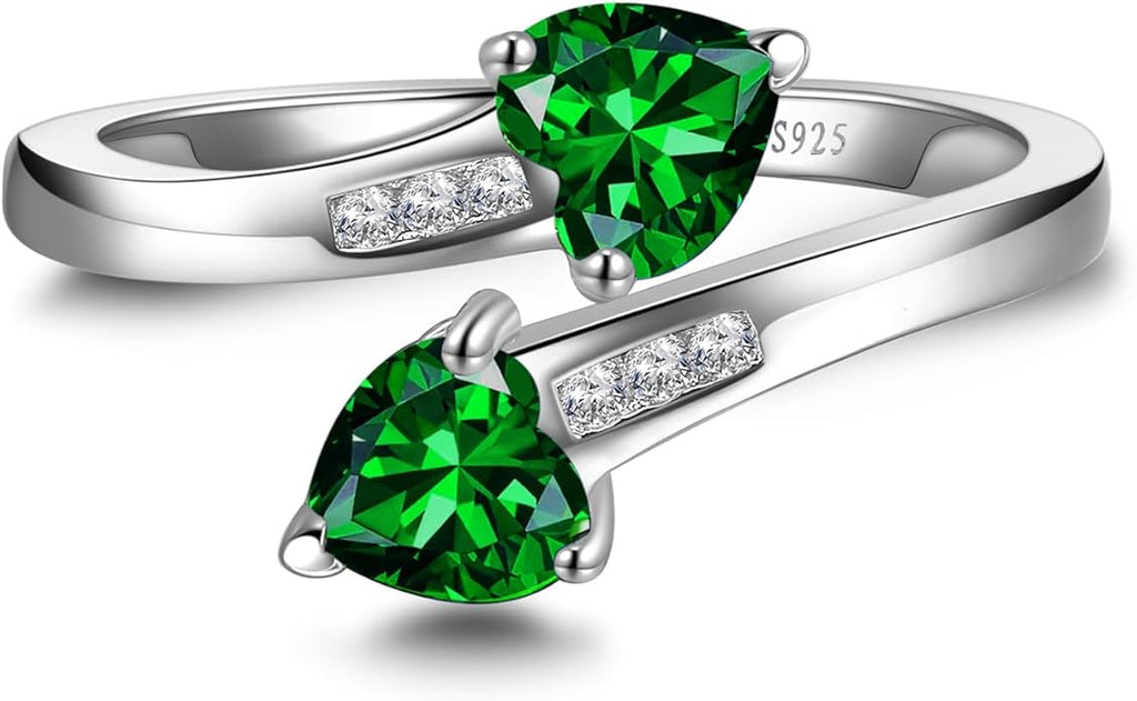 1CT Adjustable Women Heart Ring 925 Sterling Silver Birthstone Rings for Women Promise Ring for her Simulated Gemstone Statement Stackable Band Width 2mm Open Size 5~9
