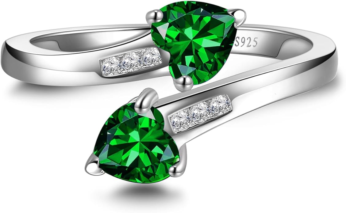 1CT Adjustable Women Heart Ring 925 Sterling Silver Birthstone Rings for Women Promise Ring for her Simulated Gemstone Statement Stackable Band Width 2mm Open Size 5~9