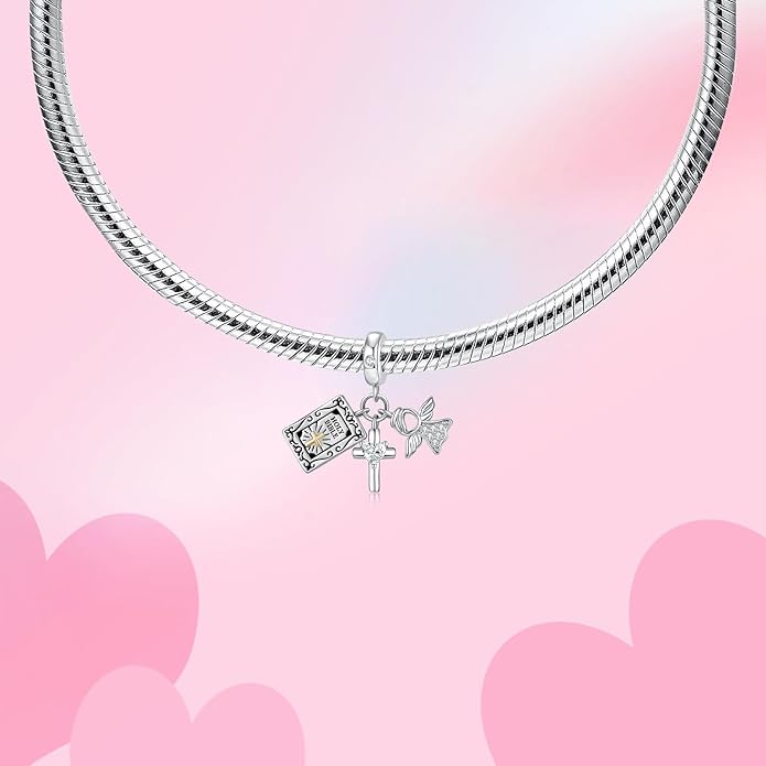 Bible Family Mom Wife Love Heart Dangle Charm 925 Sterling Silver Charms fits Bracelets and Necklace Pendant Bead Charms Jewelry Present for Women Family Friends