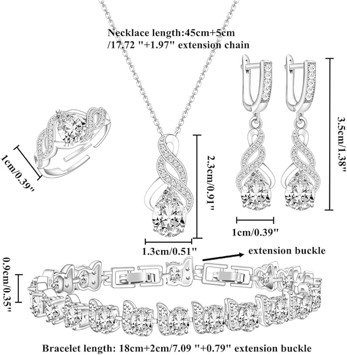 LMXXVJ Jewelry Set for Women,Teardrop Cubic Zirconia Necklace Earrings Adjustable Ring Bracelet Jewelry Set Formal Jewelry Gift