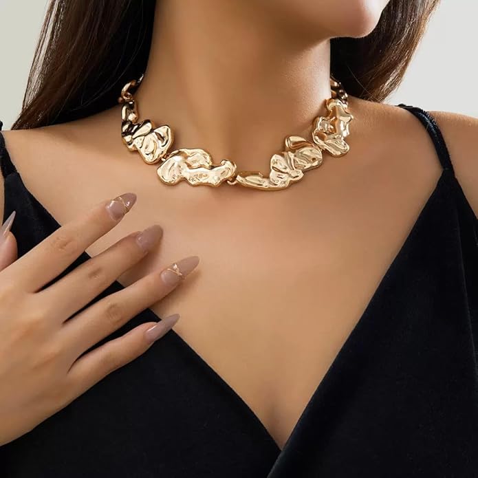 3 Pcs Metal Big Open Choker Necklace Bracelet Earrings for Women Adjustable Gold Baroque Pearl Choker Necklaces Round Necklace Suitable for Party ummer Beach Bead Body Chain Jewelry