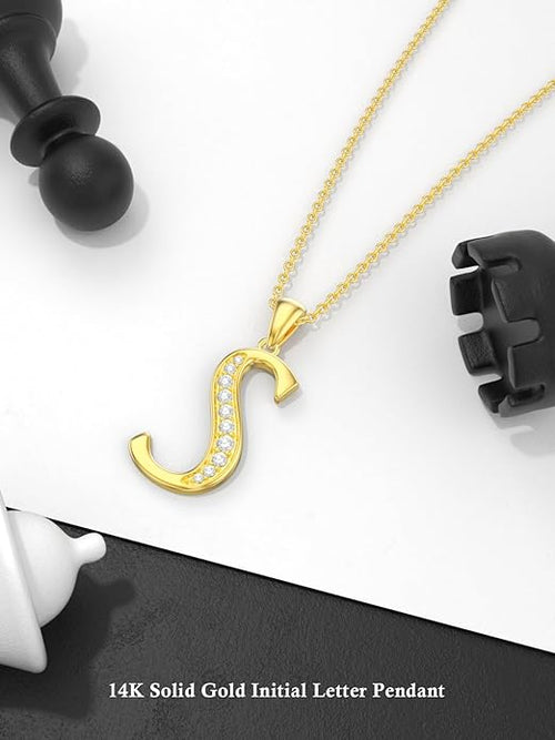 14k Gold Initial Necklace for Women, Solid Gold Moissanite Letter Pendant Necklaces Jewelry for Her Birthday Valentines Day Gifts for Mom Wife Christmas Gifts for Girlfriend Sister