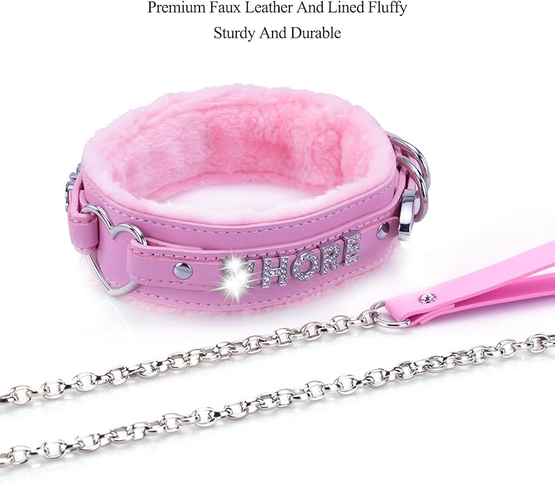 Leather Heart O-ring Collar Necklace for Women, Adjustable Gothic Punk Collar with Letters Soft Furry Choker Jewelry