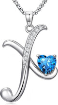 Valentines Day Gifts for Women Alphabet A to Z Initial Birthstone Pendant Necklaces for Women - 18k White Gold Plated Personalized Name Jewelry Valentine Mothers Day Birthday Gifts for Women Her Girlfriend