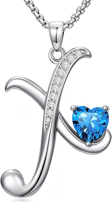 Valentines Day Gifts for Women Alphabet A to Z Initial Birthstone Pendant Necklaces for Women - 18k White Gold Plated Personalized Name Jewelry Valentine Mothers Day Birthday Gifts for Women Her Girlfriend