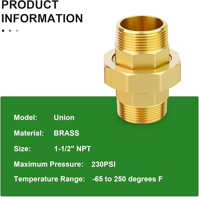 1PCS Brass Union，1-1/2" NPT Male x 1-1/2" NPT Male Brass Pipe Fitting - Image 4