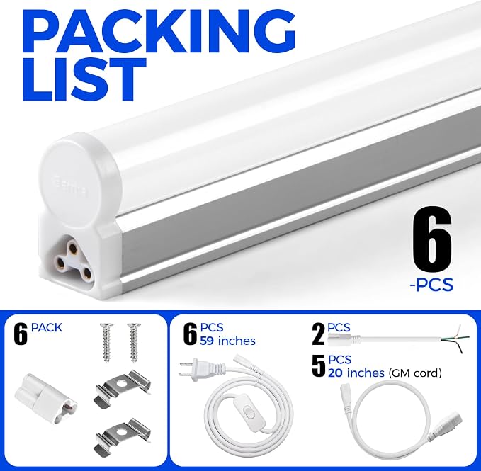 Barrina 6 Pack LED T5 Integrated Single Fixture, 20W | Warm White Utility Shop - Image 8