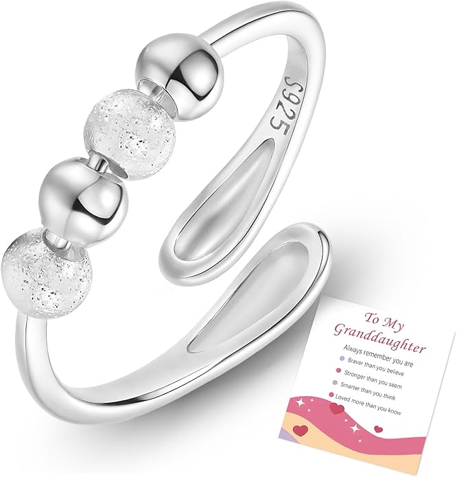 HEEYA Anxiety Rings for Women,Sterling Silver Rings to my Daughter,Adjustable Stress Spinner Ring with Beads,Anxiety Fidget Ring for Women,Thumb Jewelry for Birthday,Christmas with Gift Card
