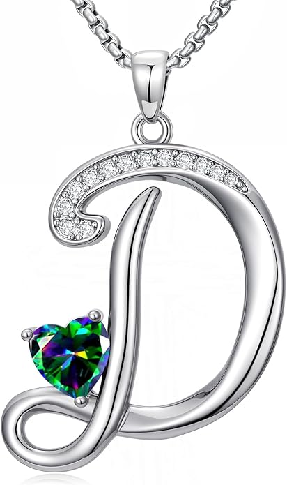 Valentines Day Gifts for Women Alphabet A to Z Initial Birthstone Pendant Necklaces for Women - 18k White Gold Plated Personalized Name Jewelry Valentine Mothers Day Birthday Gifts for Women Her Girlfriend